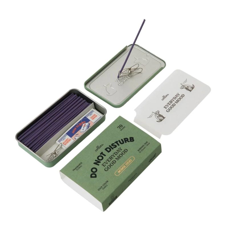 ameico collins do not disturb floral scented incense sticks in green tin with sleeve packaging open