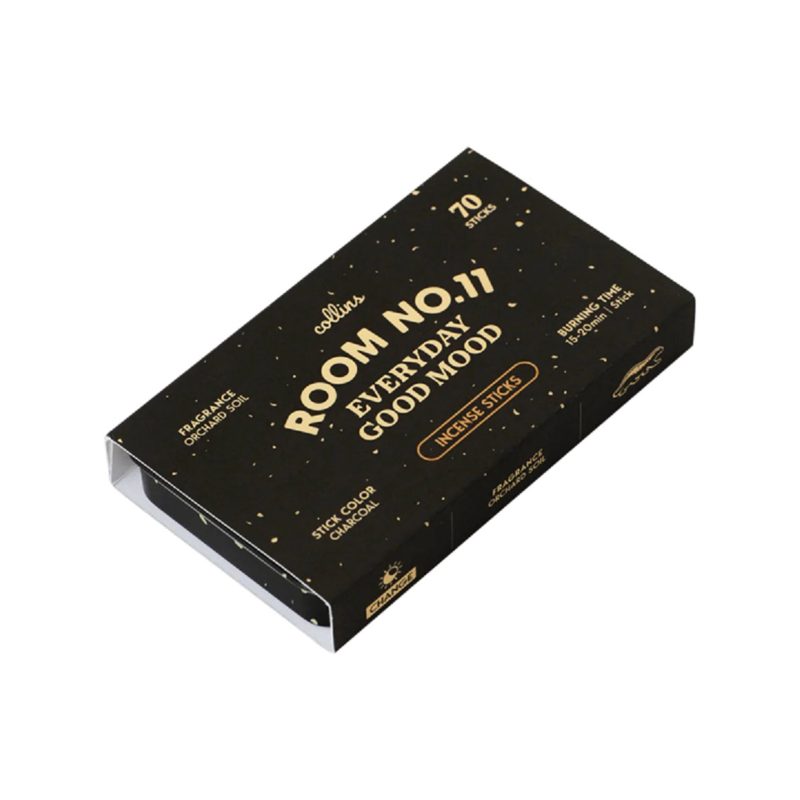 ameico collins room number 11 orchard soil scented incense sticks in black tin with sleeve packaging