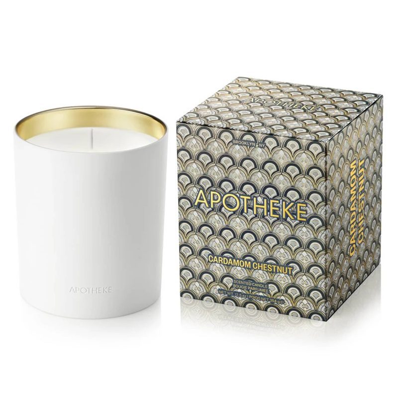 apotheke AP01 CC 24 cardamom chestnut scented limited edition ceramic soy blend candle with gift