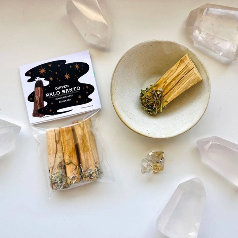 ark made mountain sage and rosemary dipped palo santo sticks in packaging with bowl