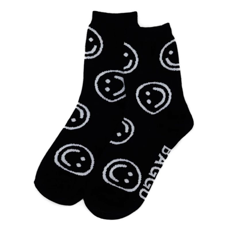 baggu black happy bamboo rayon unisex crew socks flat