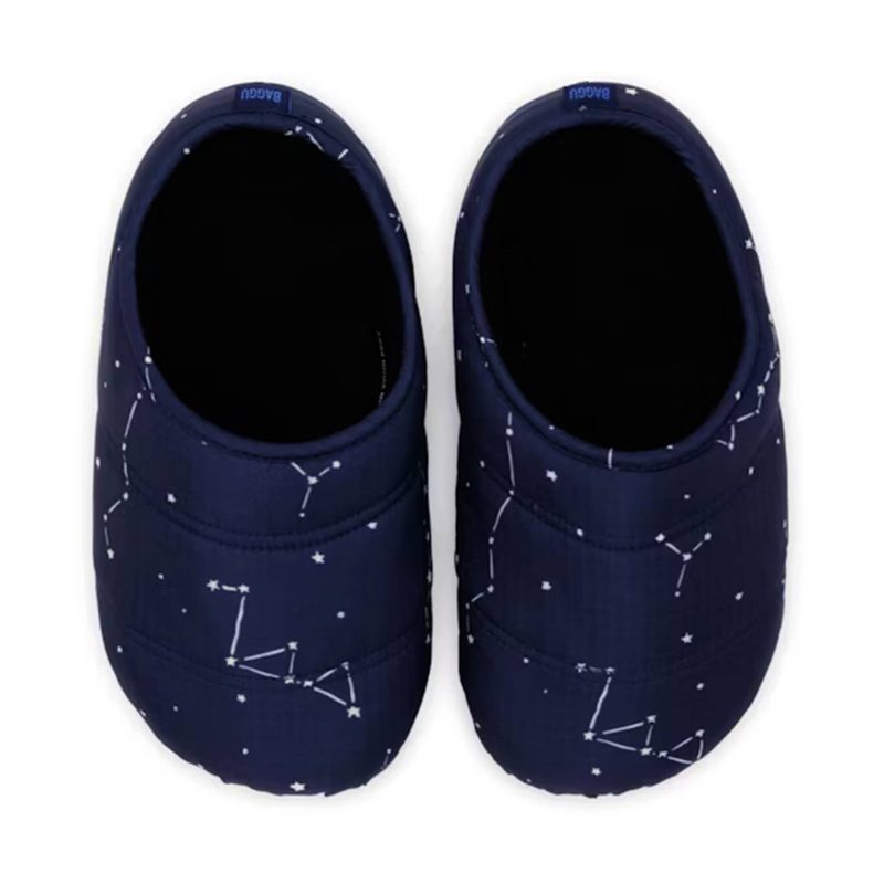 baggu quilted recycled ripstop nylon puffy slippers in constellation magic