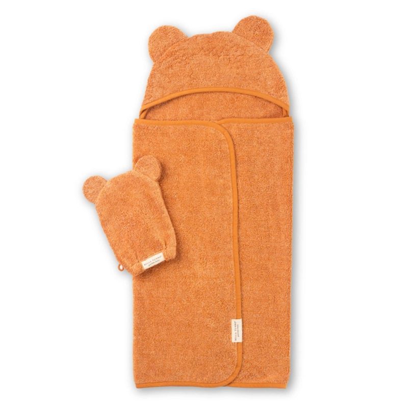 bella tunno GLCTS03 baby hooded towel and wash mitt set in pumpkin