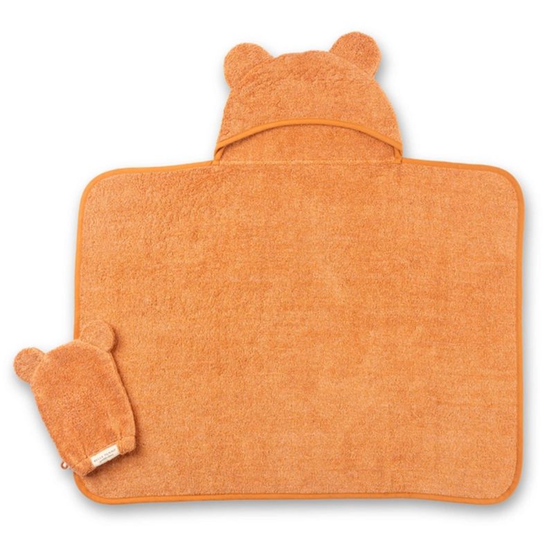 bella tunno GLCTS03 baby hooded towel and wash mitt set in pumpkin flat