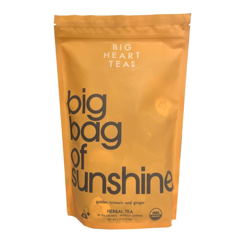 big heart tea co big bag of sunshine golden turmeric and ginger herbal tea pack of 50 sachets