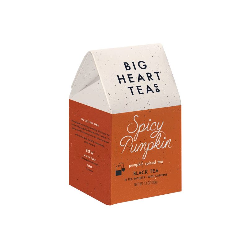 big heart tea spicy pumpkin tea bags in box packaging