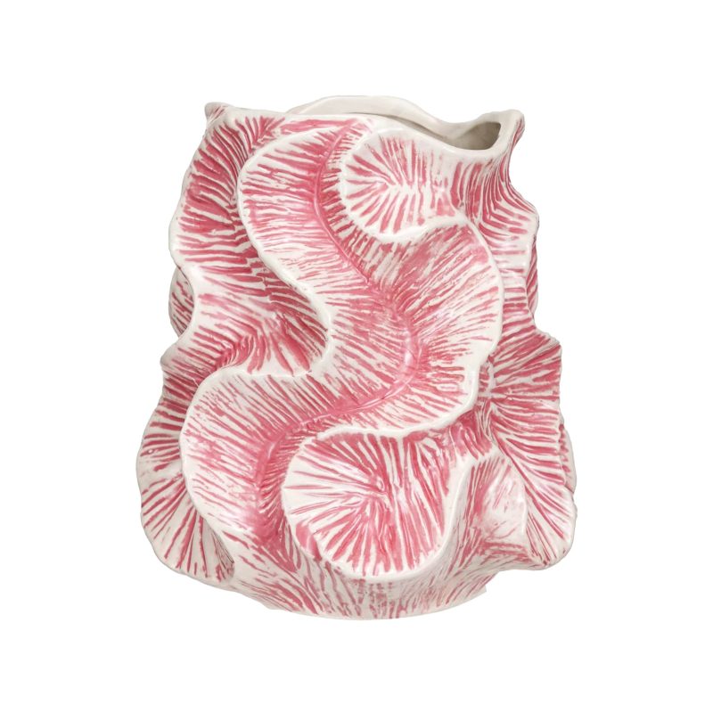 bloomingville ah3246 pink and white textured stoneware organic vase