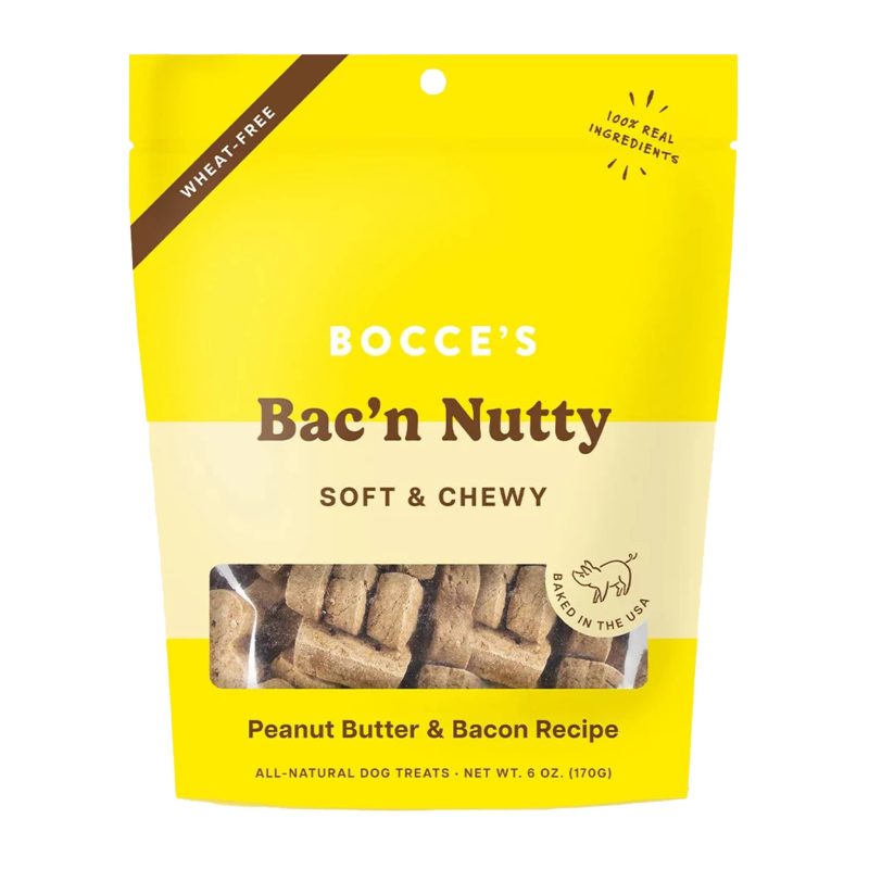 bocces bakery bacon peanut butter soft chewy all natural dog treats packaging front