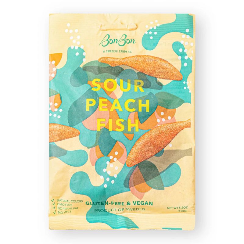 bonbonnyc sour peach fish gummy candy in packaging front view