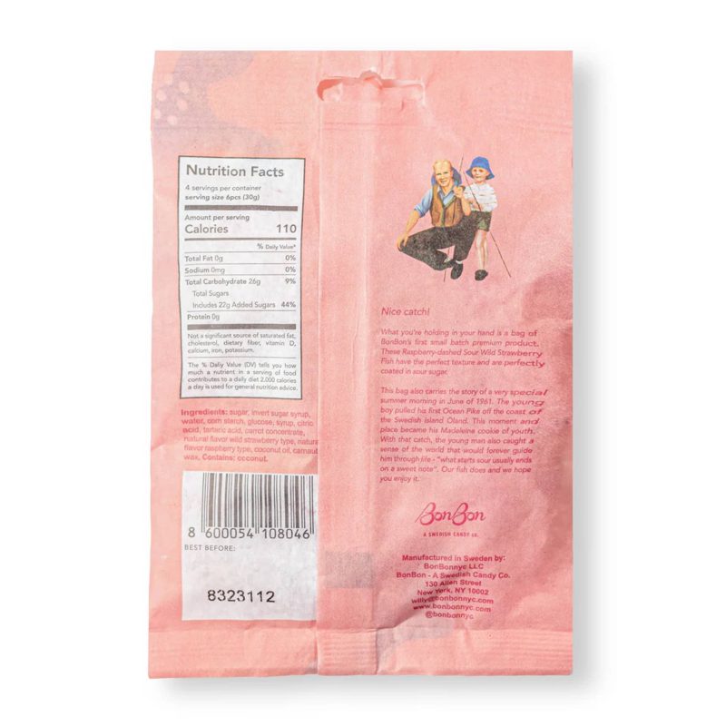 bonbonnyc sour wild strawberry fish gummy candy in packaging back view