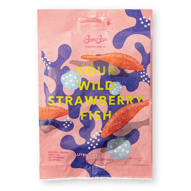 bonbonnyc sour wild strawberry fish gummy candy in packaging front view