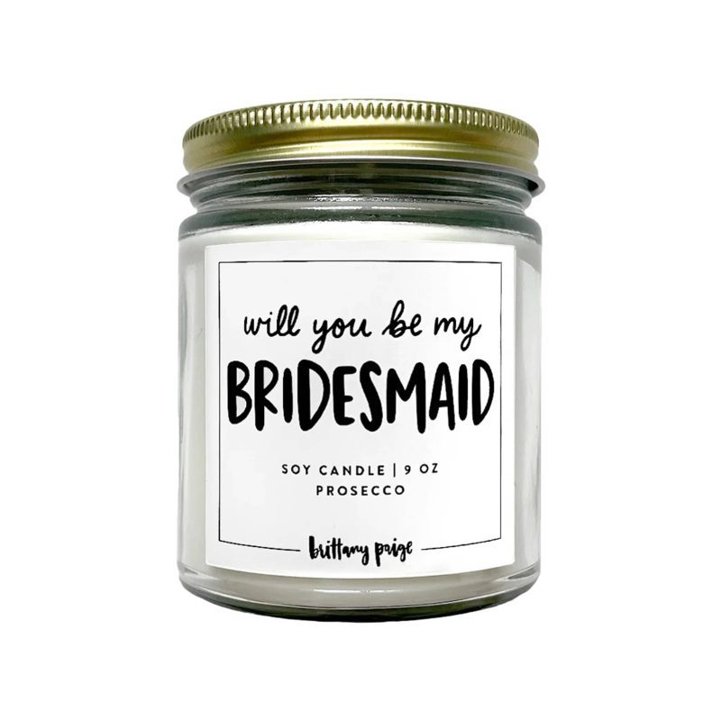 brittany paige CAN129 will you be my bridesmaid prosecco scented soy wax candle in jar front view