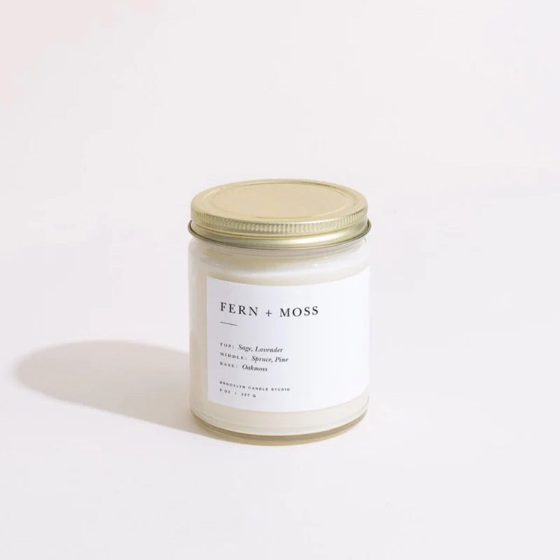 brooklyn candle studio fern and moss scented soy wax candle in minimalist jar with gold lid