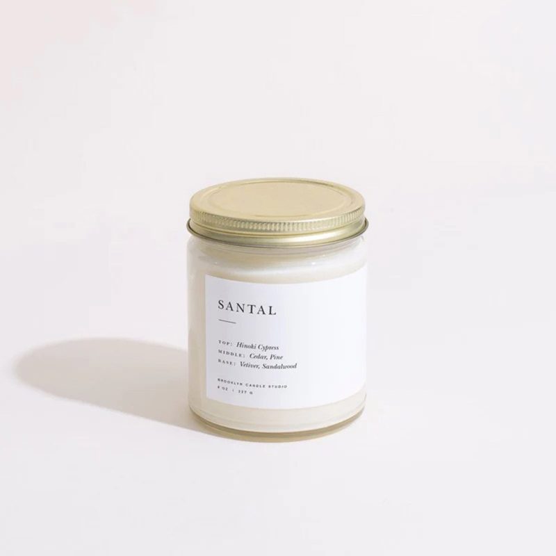 brooklyn candle studio santal scented soy wax candle in minimalist jar with gold lid