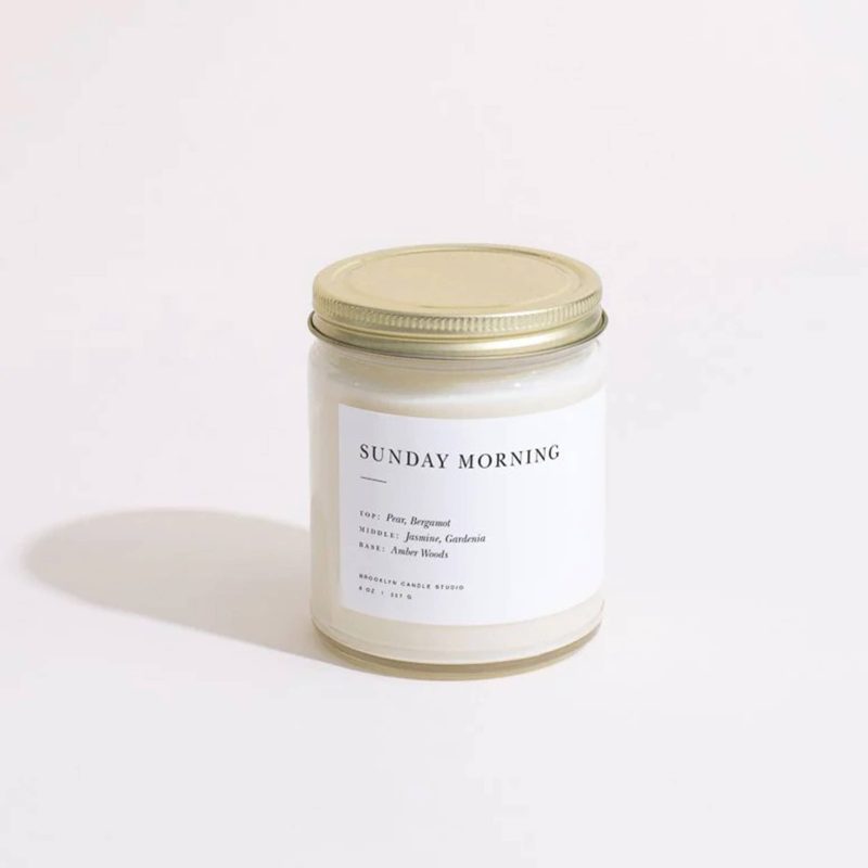 brooklyn candle studio sunday morning scented soy wax candle in minimalist jar with gold lid