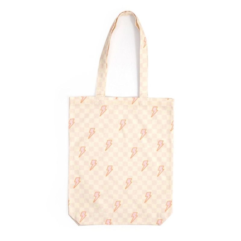 callie danielle checkerboard lightning bolt cotton canvas tote bag