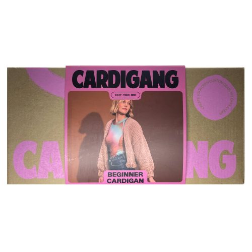 cardigang jane cinnamon scroll beginner acrylic cardigan knit kit in box front