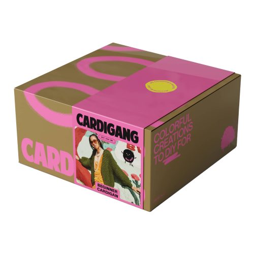 cardigang shannon crocodile rock beginner wool cardigan knit kit in box front angle