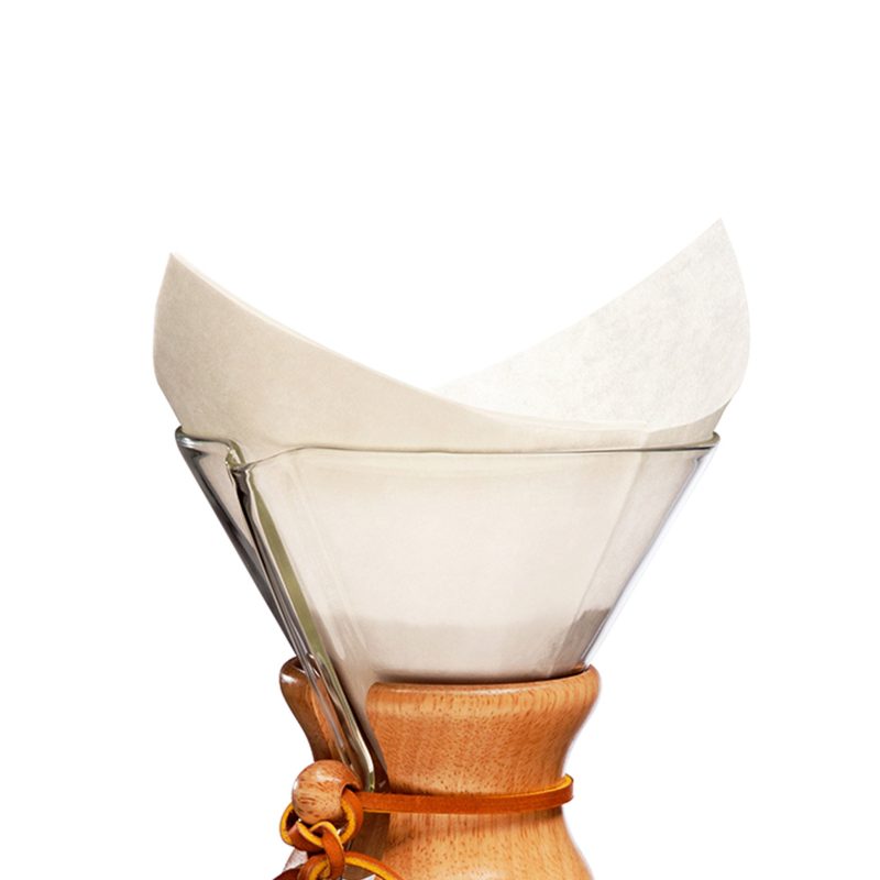 chemex classic fs 100 bonded coffee filters pre folded squares in use