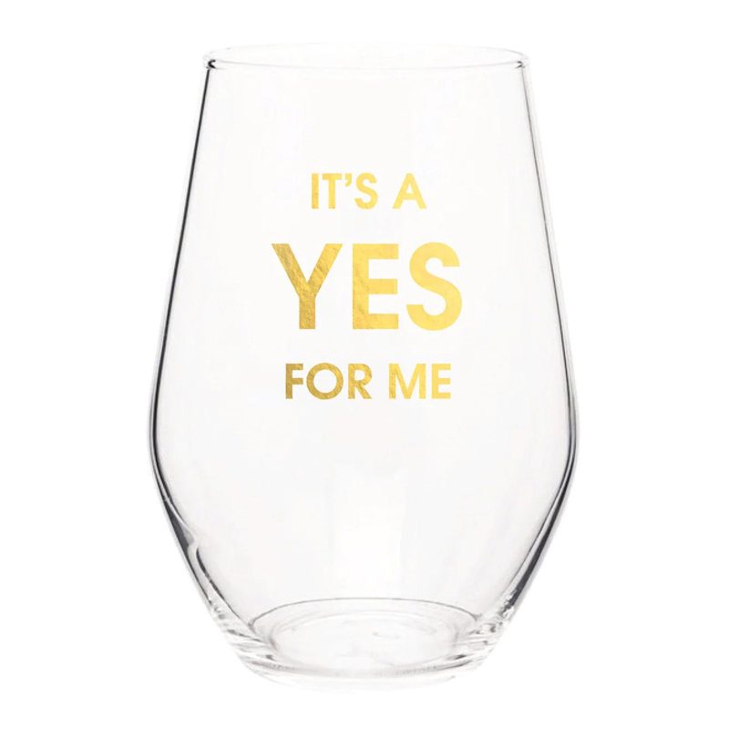 chez gagne WINE051 its a yes for me gold foil stemless wine glass