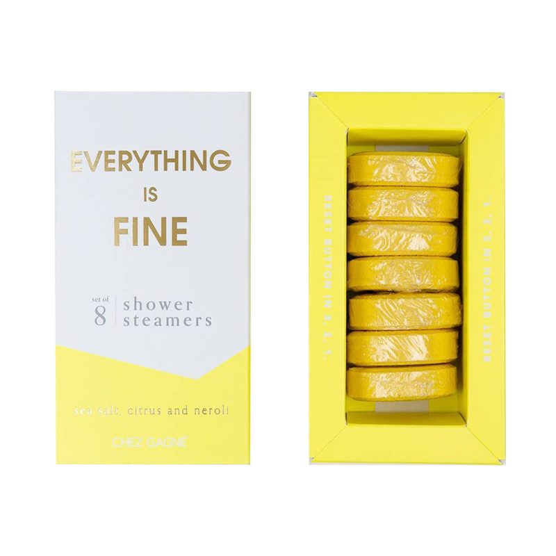 chez gagne everything is fine sea salt citrus neroli scented shower steamers in packaging open