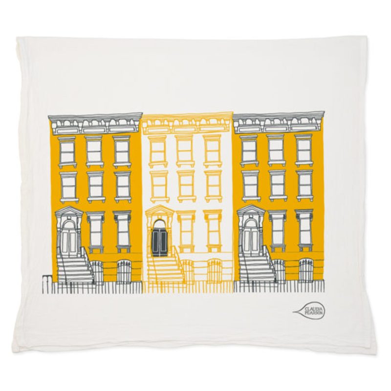 claudiapearson yellow brownstones tea towel 2048