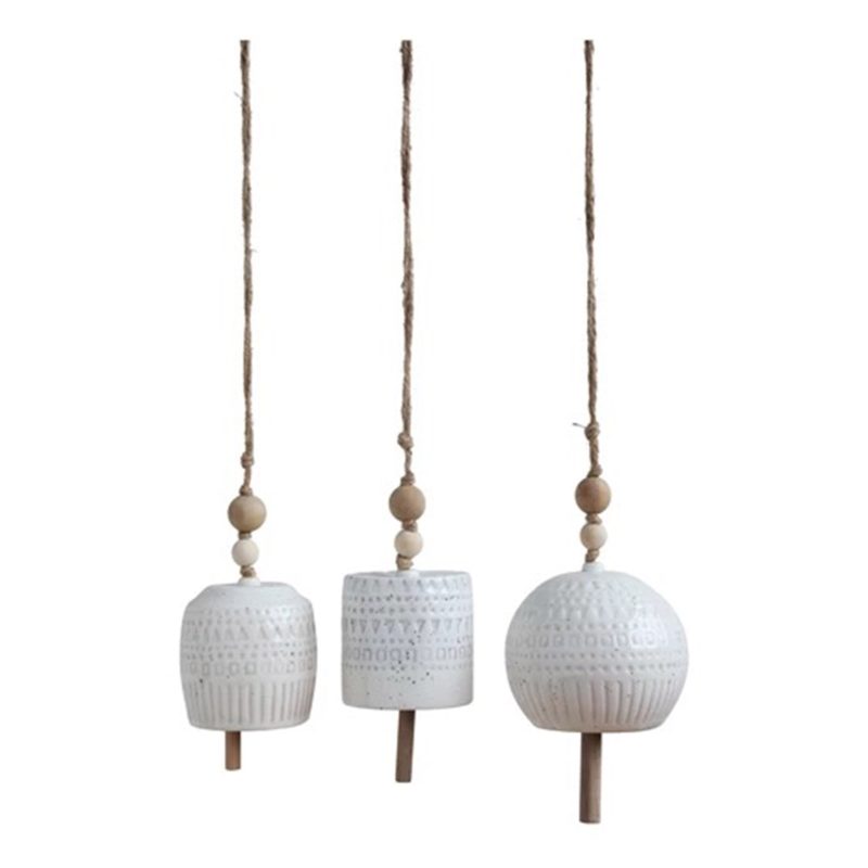 creative coop da9456a white reactive glaze stoneware bell with wood beads 3 styles