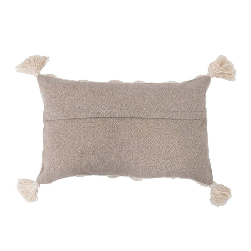 creative coop df5852 cream cotton tufted lumbar pillow with gold embroidery and tassels back view