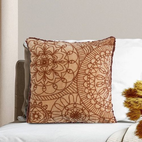 creative coop df5858pmc square stonewashed cotton velvet pillow with embroidery front view on bed