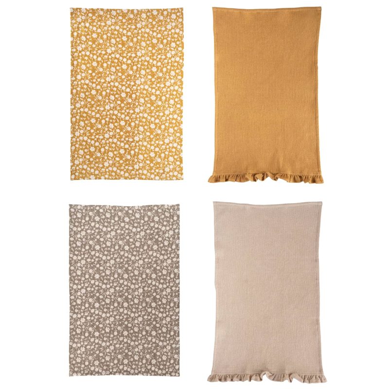 creative coop df8172a cotton slub and waffle tea towel sets in bmustard and tan full length