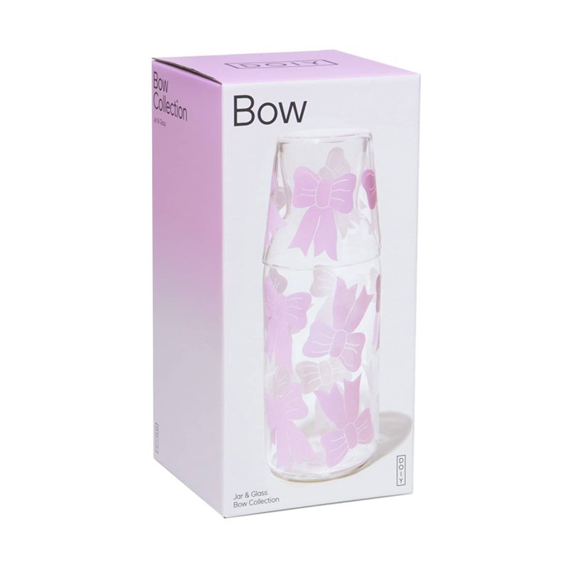 doiy DYJGLBOW carafe and drinking glass with pink bows in box packaging