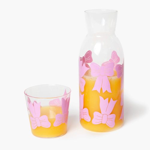 doiy DYJGLBOW carafe and drinking glass with pink bows with orange juice