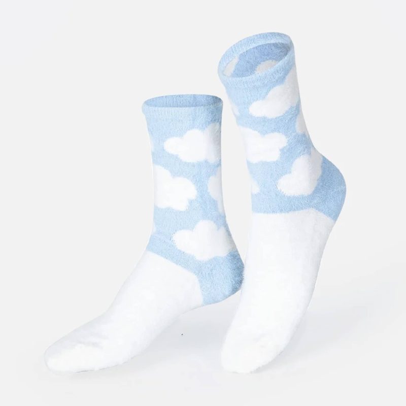 eat my socks EMSNOCFLCL fluffy cloud unisex short crew socks on foot form