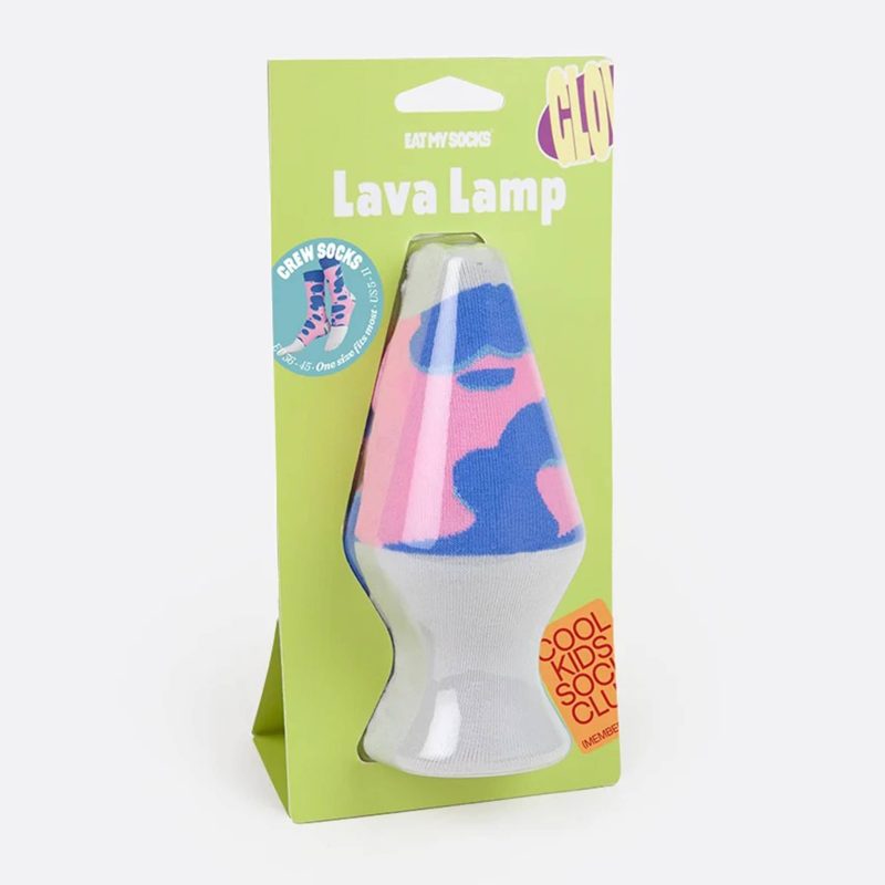 eat my socks EMSNOSCLALA lava lamp unisex crew socks in packaging front