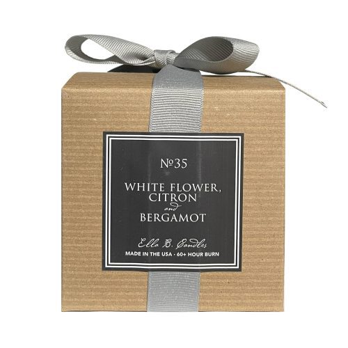 ella b candles a toast to the host scented soy wax candle in kraft box with gray ribbon back view