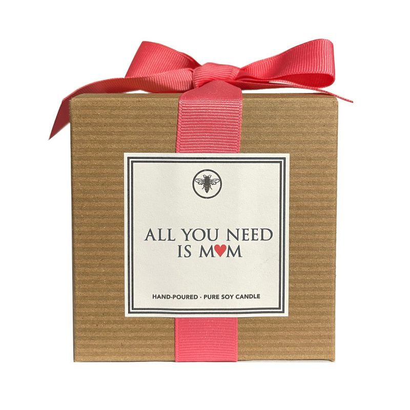 ella b candles all you need is mom coral rose scented soy wax candle in kraft box front view