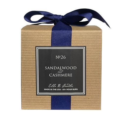 ella b candles theres no place like home scented soy wax candle in kraft box with navy ribbon back view