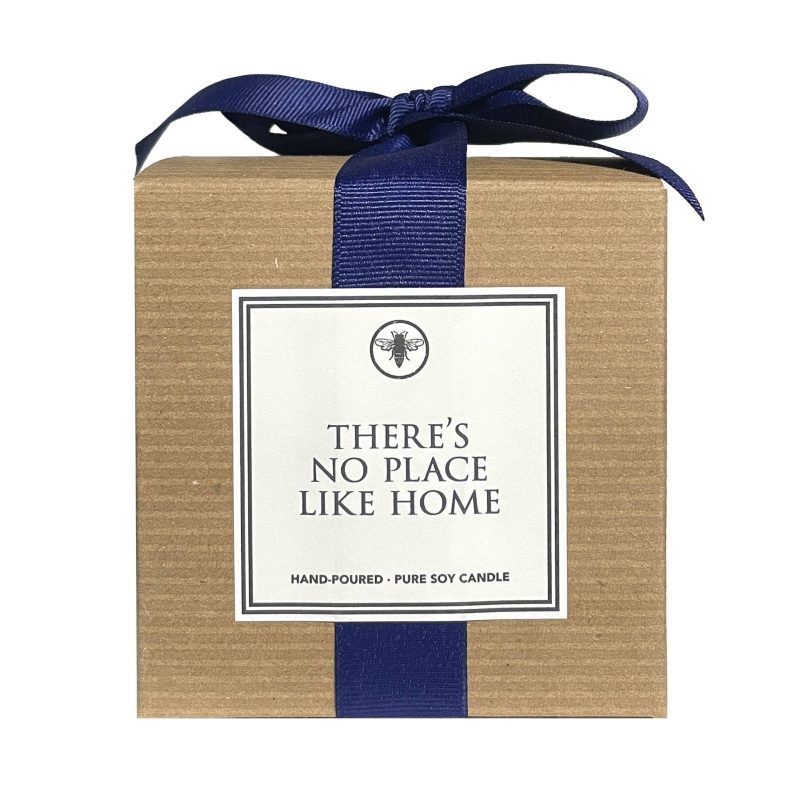 ella b candles theres no place like home scented soy wax candle in kraft box with navy ribbon front view