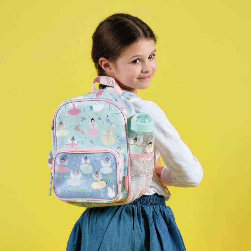 floss and rock 42P6356 enchanted pale blue kids backpack on childs back