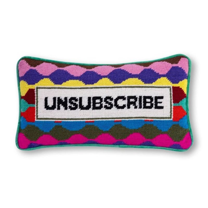 furbish studio unsubscribe needlepoint decorative pillow front