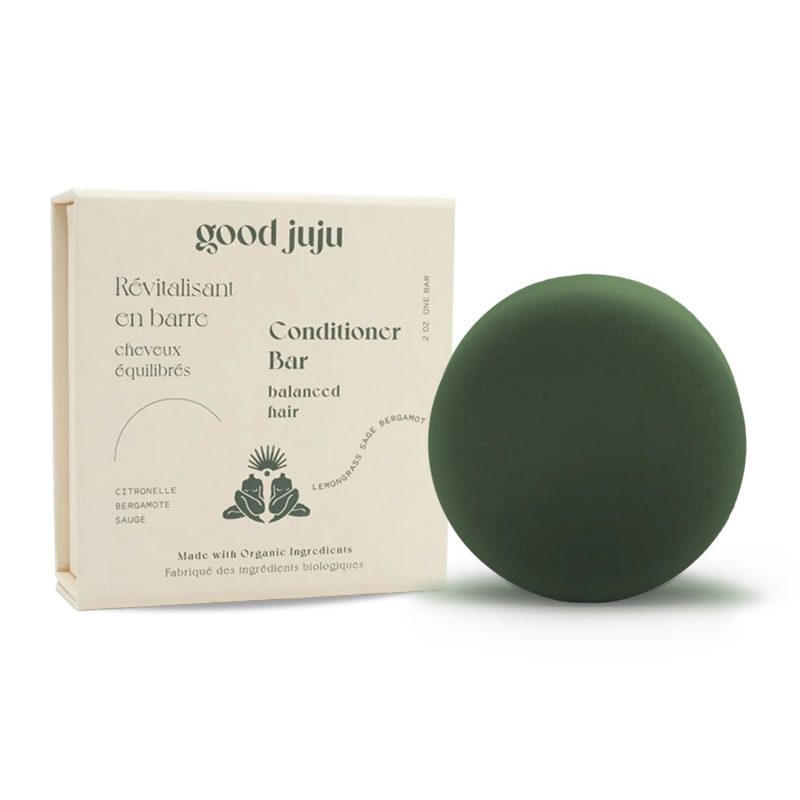 good juju balanced hair organic conditioner bar with packaging