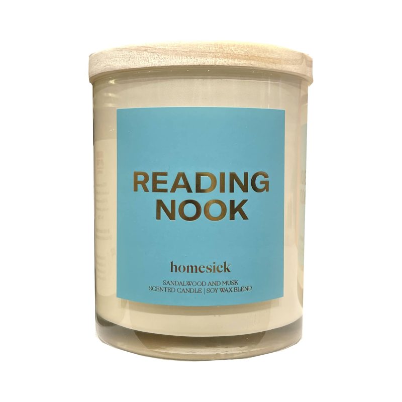 homesick reading nook start collection scented soy wax blend candle with turquoise label