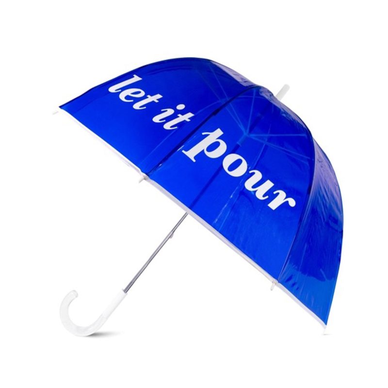 kate spade let it pour clear blue vinyl umbrella opened