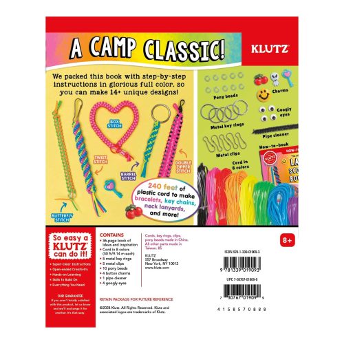 klutz the best ever book of lanyard scoubidou and boondoggle book and activity kit box packaging back