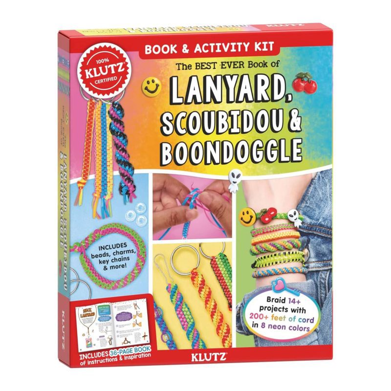 klutz the best ever book of lanyard scoubidou and boondoggle book and activity kit box packaging front