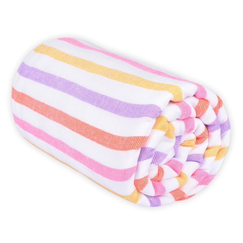 las bayadas la gaby colorful striped beach blanket towel rolled up