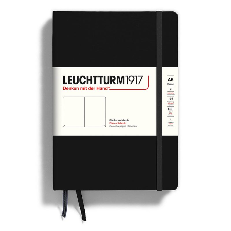 leuchtturm1917 medium a5 hardcover notebook with 251 numbered blank pages in black