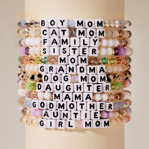 little words project grandma strand of pearls beaded elastic bracelet stacked with others