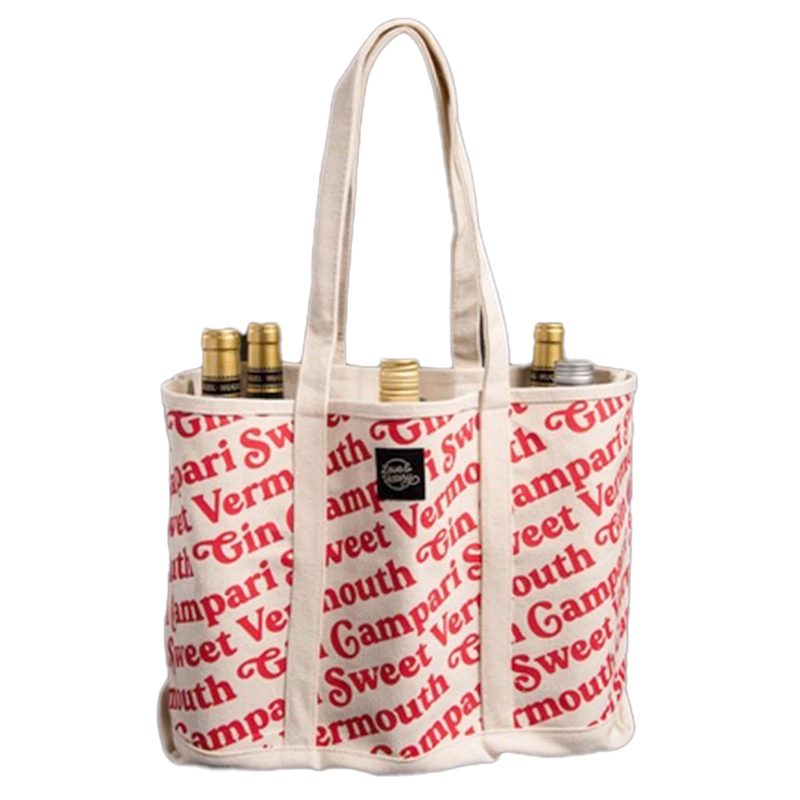 love and victory negroni six bottle tote bag with bottles front view