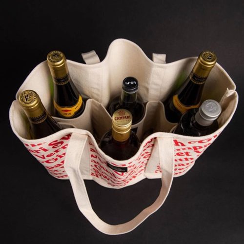 love and victory negroni six bottle tote bag with bottles overhead view